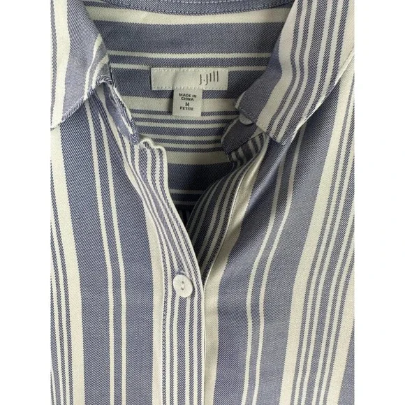 J. Jill Tunic Shirt Dress Long Sleeve Blue White Striped Women's Medium Petite - Picture 7 of 11